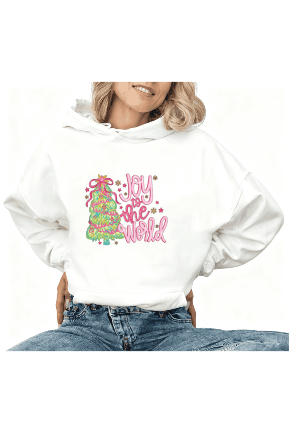 Joy to the World Print Hoodie White Christmas Graphic Sweatshirt S-2XL Holiday Fashion Print Tops