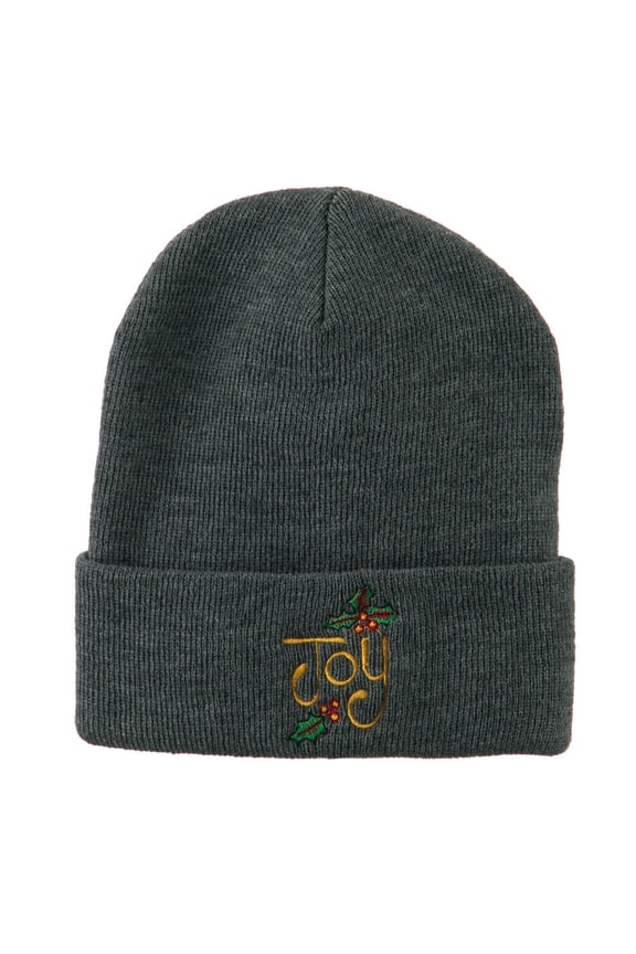 Joy with Mistletoe Embroidered Long Beanie - Grey OSFM