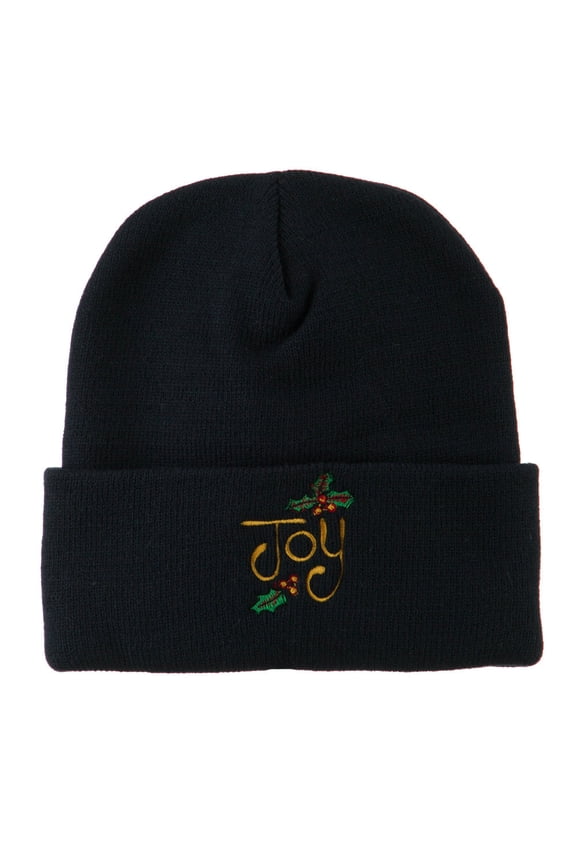 Joy with Mistletoe Embroidered Long Beanie - Navy OSFM