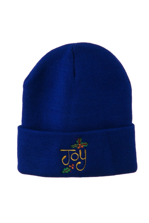 Joy with Mistletoe Embroidered Long Beanie - Royal OSFM