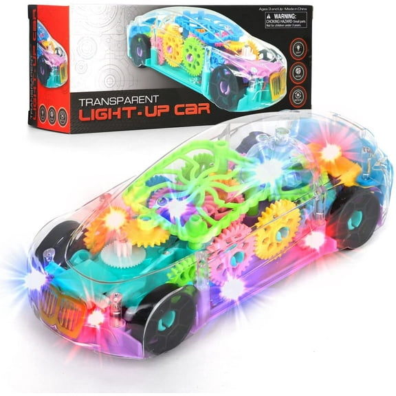 JoyABit Light up Transparent Toy Car for Kids - 8” Battery Operated Mechanical Colorful Race Car W Batteries included
