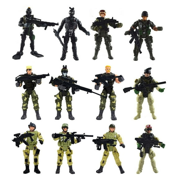 JoyAbit Special Force Army SWAT Soldiers Action Figures With Weapons And Accessories 4 In. Tall, 12 Figures/Pack