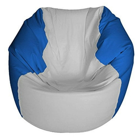 JoyBean Outdoor Bean Bag Chair Round - Water Resistant Marine Vinyl Ideal for Yacht Boat Pool Patio Garden Marine - Lawn Chair - Patio Furniture -for Adults Teens Kids (Round White/RoyalBlue, Medium)