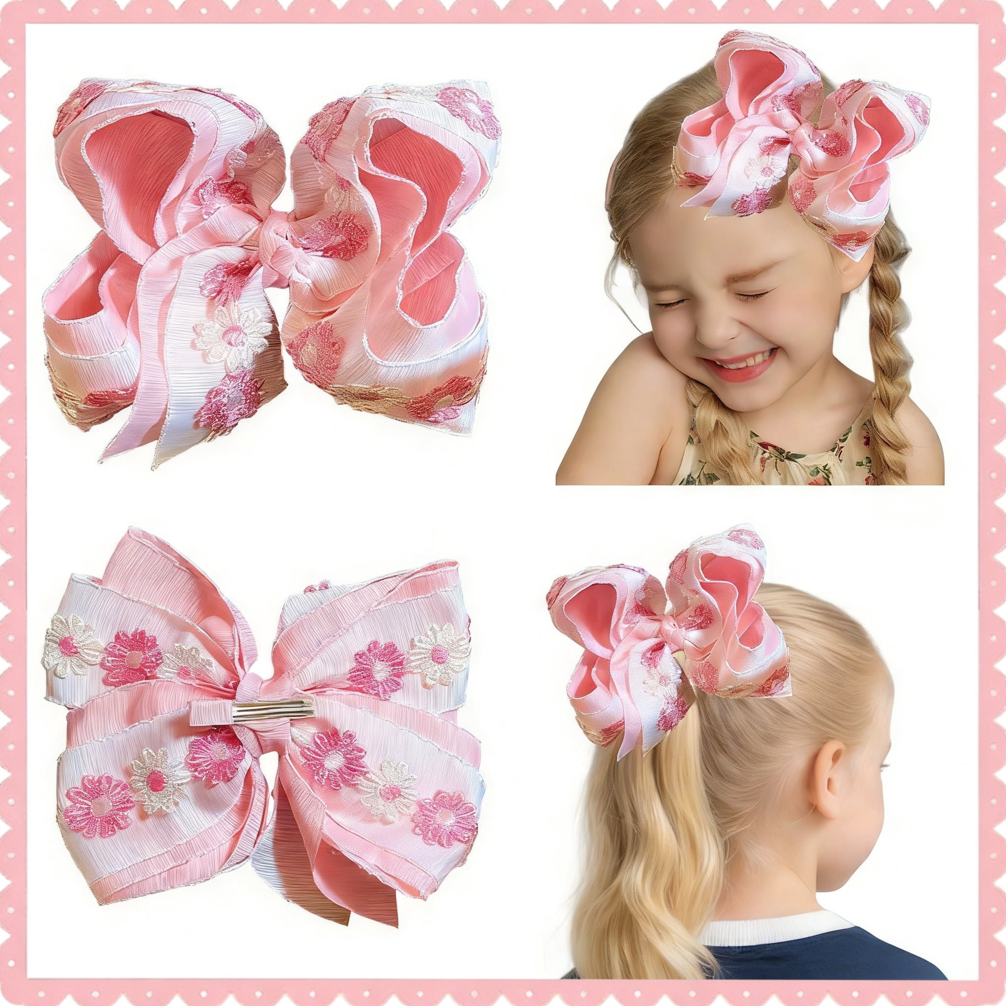 10 Pack Bows Women\'s Floral Hair Clip Set - Assorted Colors 5 Inch Bulk Hair Bows Set for Girls - Pink/Purple Flower  main image 2