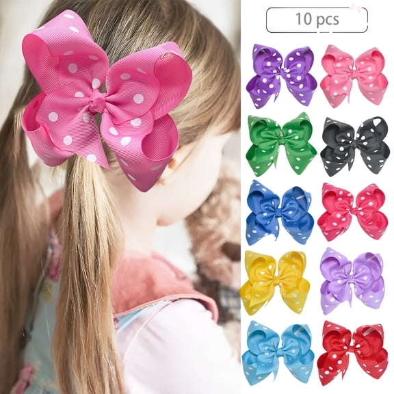 JoyBowie 10 Pcs 4.1 Inch Polka Dot Hair Bows Clips Grosgrain Ribbon Alligator Clips for Girls Kids Toddlers