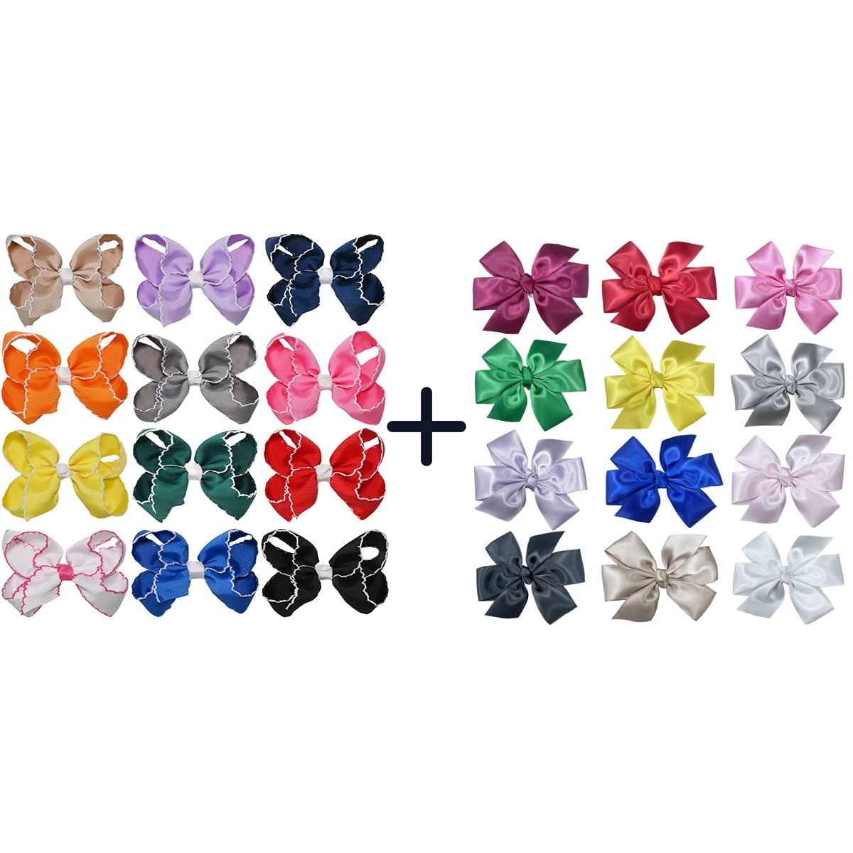 JoyBowie 12+12 Pack Small Ruffled Hair Bows & Satin Hair Bows, Alligator Clips for Girls