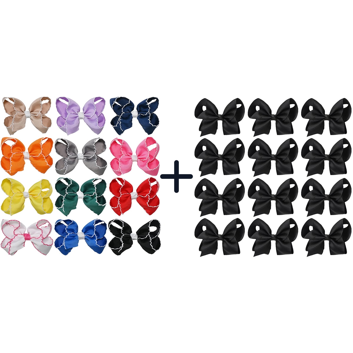 JoyBowie 12+12 Pack Small Ruffled Hair Bows & Small Black Hair Bows, Alligator Clips for Girls