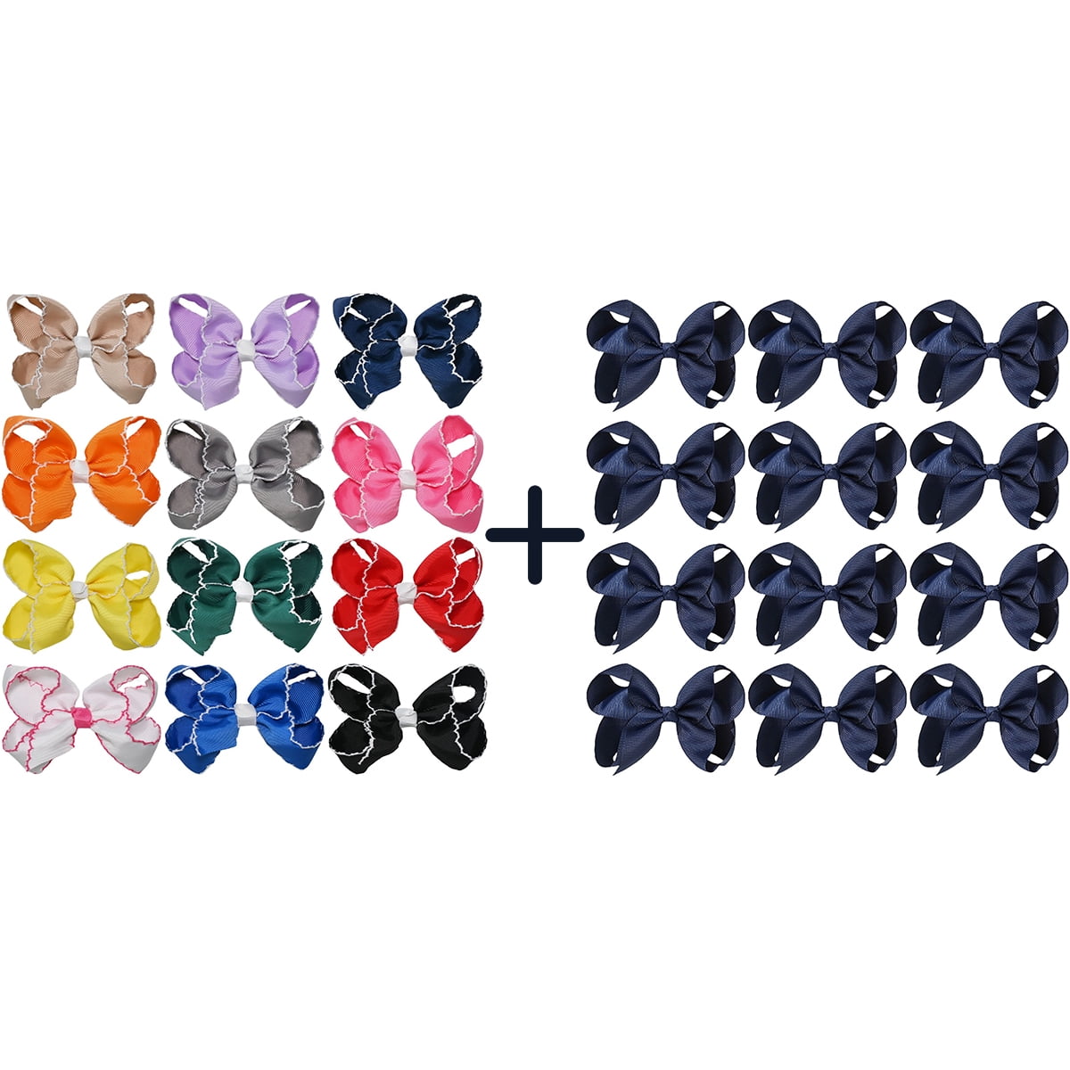 JoyBowie 12+12 Pack Small Ruffled Hair Bows & Small Navy Blue Hair Bows, Alligator Clips for Girls