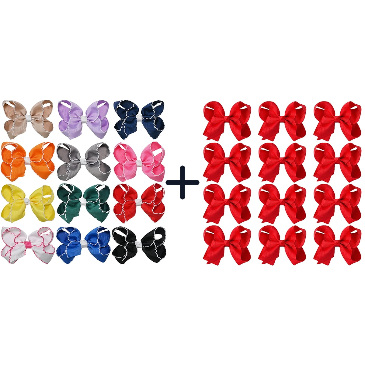 JoyBowie 12+12 Pack Small Ruffled Hair Bows & Small Red Hair Bows, Alligator Clips for Girls
