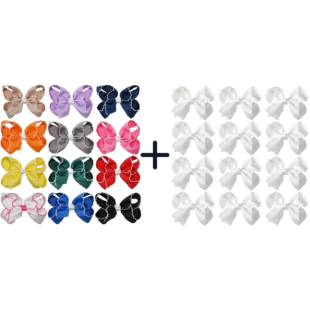 JoyBowie 12+12 Pack Small Ruffled Hair Bows & Small White Hair Bows, Alligator Clips for Girls