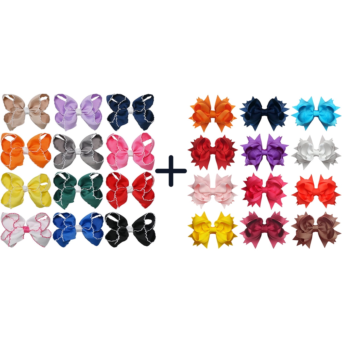 JoyBowie 12+12 Pack Small Ruffled Hair Bows & Spike Cheer Hair Bows, Alligator Clips for Girls