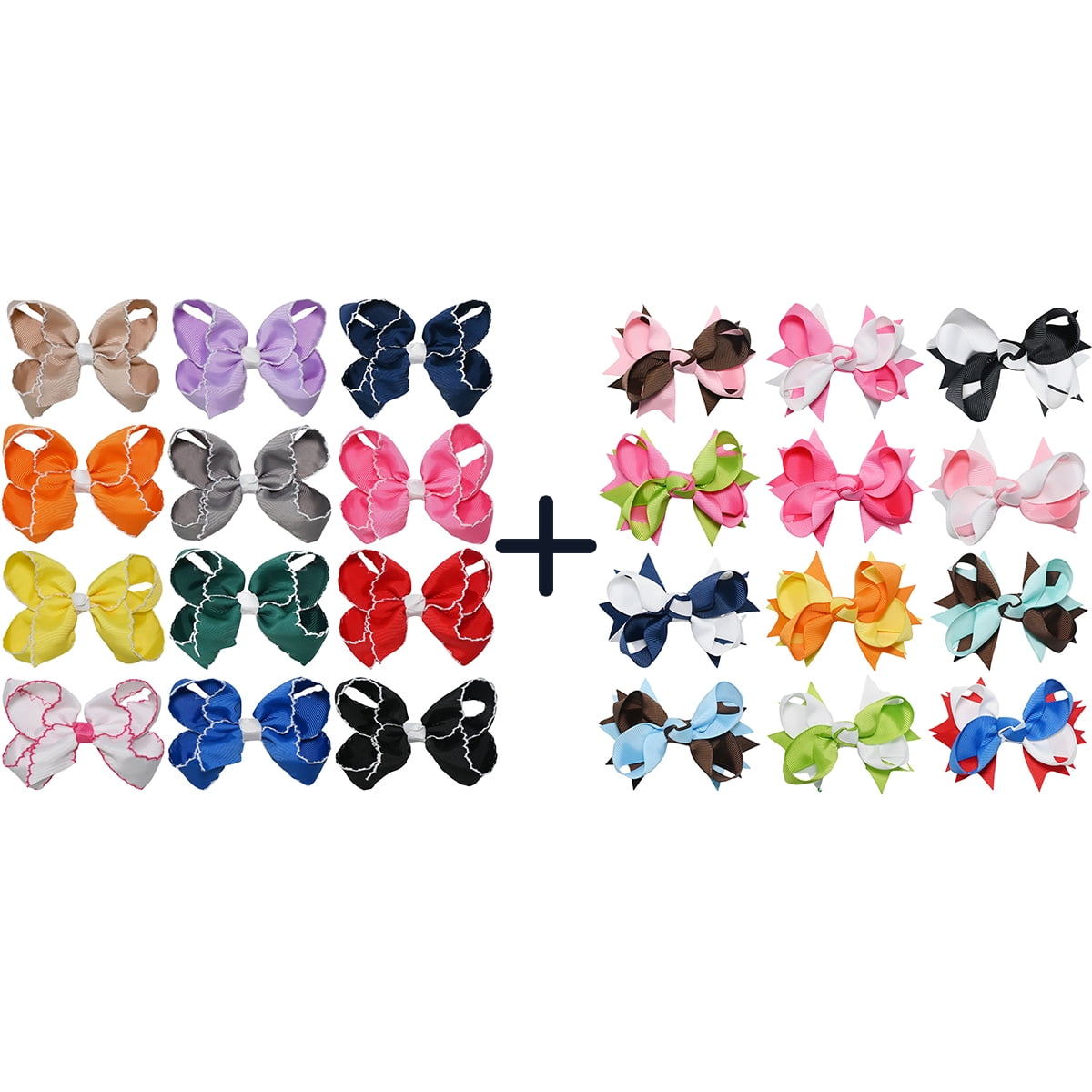 JoyBowie 12+12 Pack Small Ruffled Hair Bows & Two-Tone Spike Hair Bows, Alligator Clips