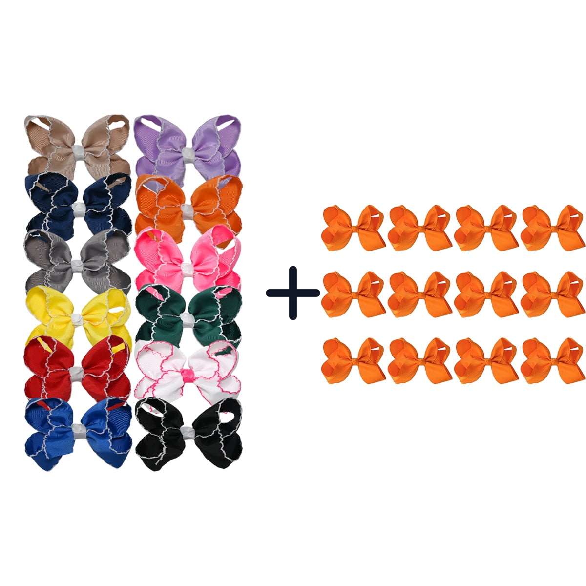 JoyBowie 12+12 Pack Solid Color Hair Bows & Ruffled Edge Hair Bows, Alligator Clips
