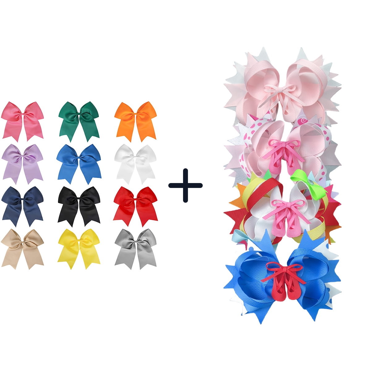 JoyBowie 12+4 Pack Large Cheer Bows & Ballet Shoe Hair Clips, Elastic Ties for Girls