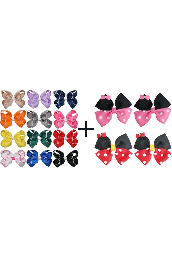 12+4 Pack Small Hair Bows & Polka Dot Mouse Ears Hair Clips, Alligator Clips for Girls