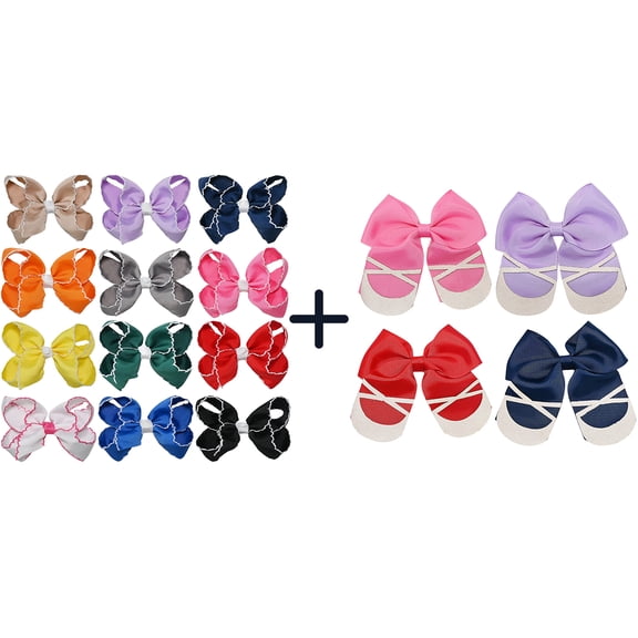 JoyBowie 12+4 Pack Small Ruffled Hair Bows & Ballet Shoe Bows, Alligator Clips