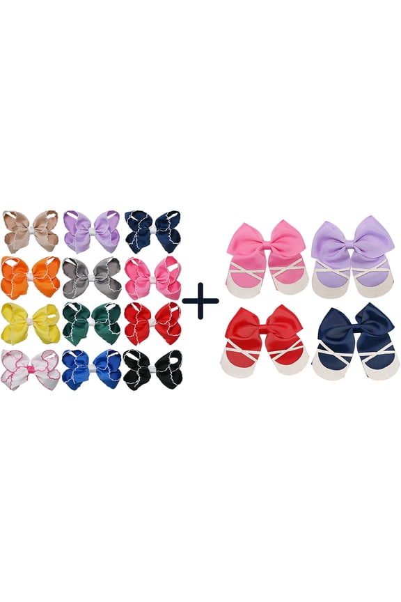 12+4 Pack Small Ruffled Hair Bows & Ballet Shoe Bows, Alligator Clips