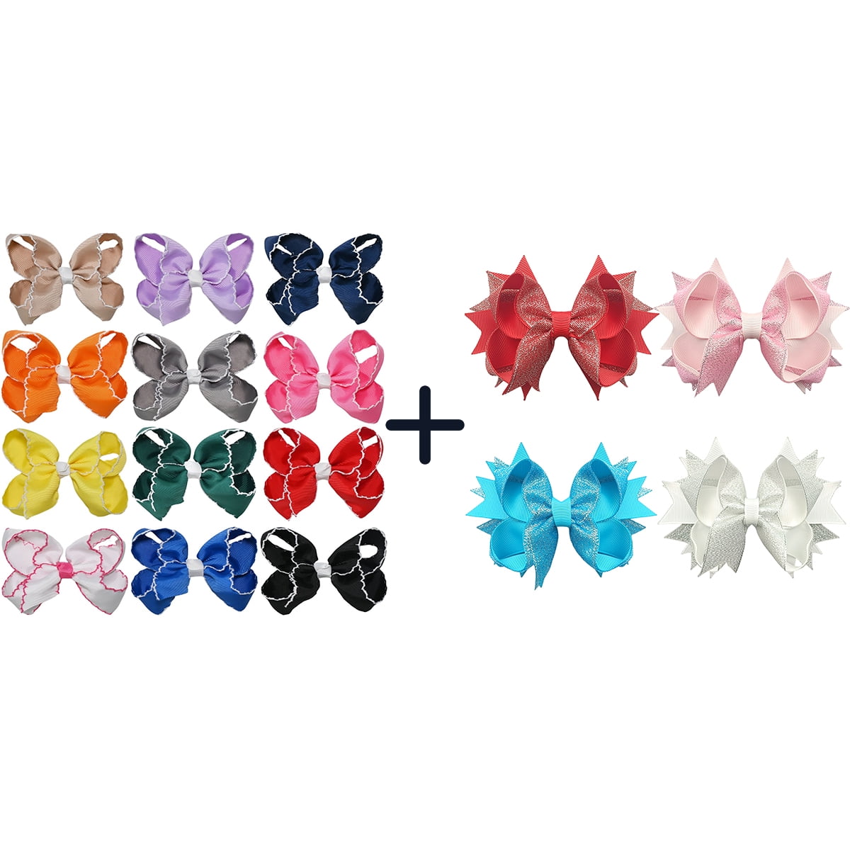 JoyBowie 12+4 Pack Small Ruffled Hair Bows & Glitter Cheer Hair Bows, Alligator Clips for Girls