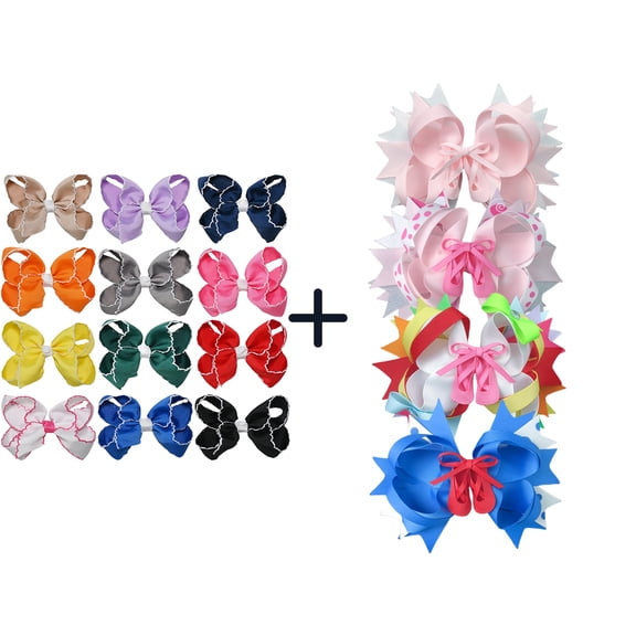 JoyBowie 12+4 Pack Small Ruffled Hair Bows & Large Ballet Shoe Hair Bows, Alligator Clips