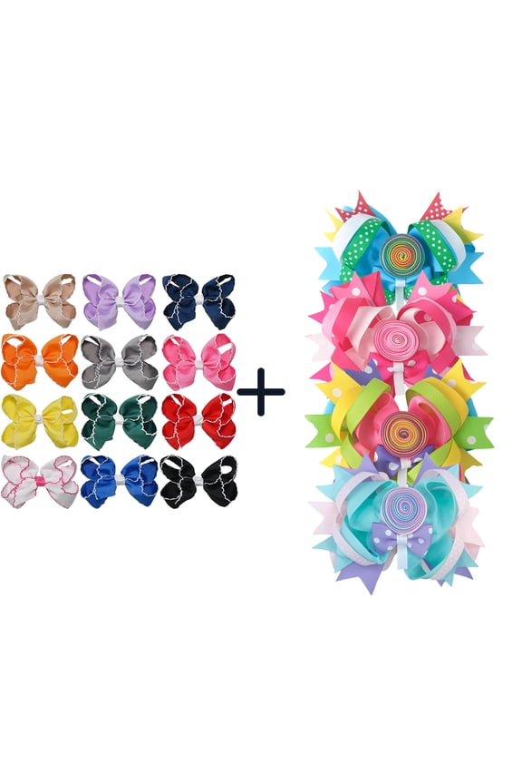 12+4 Pack Small Ruffled Hair Bows & Multi-layer Lollipop Cheer Bows, Clips