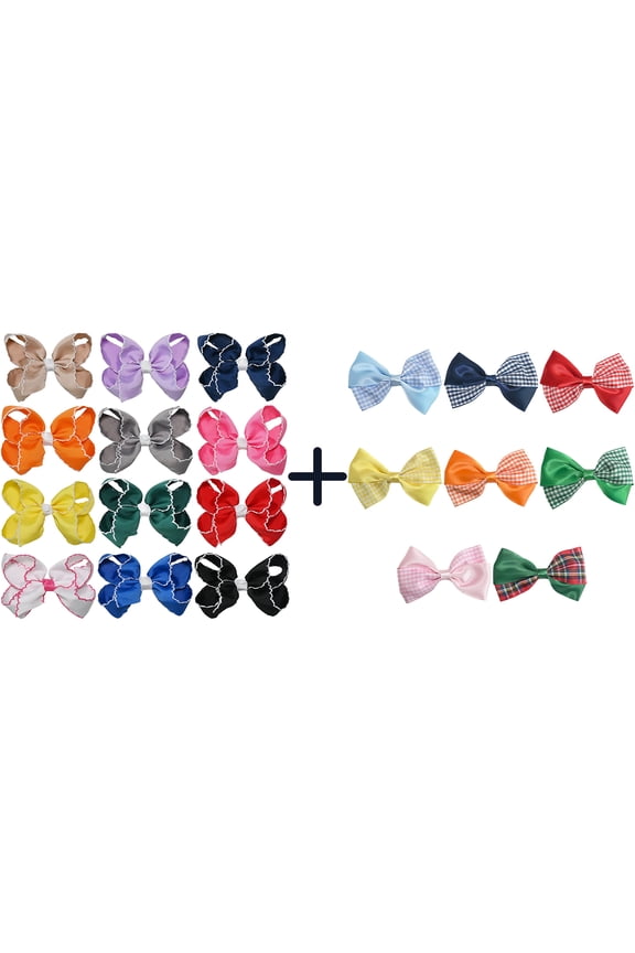 12+8 Pack Small Ruffled Hair Bows & Satin Gingham Bows, Alligator Clips