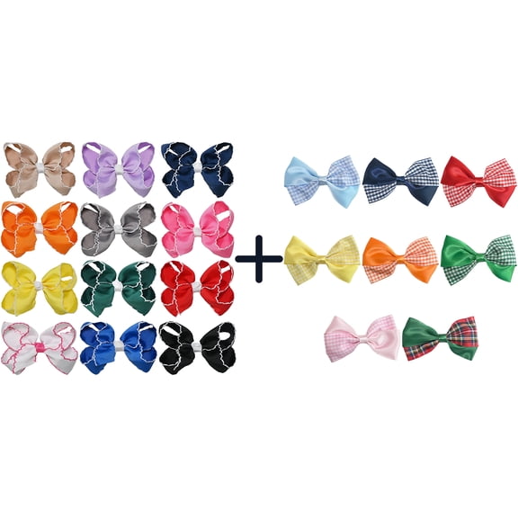 JoyBowie 12+8 Pack Small Ruffled Hair Bows & Satin Gingham Bows, Alligator Clips