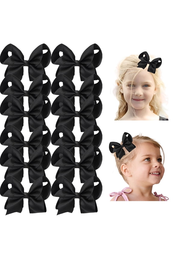 12 Pack 3 Inch Navy Blue Hair Bows for Girls, Grosgrain Ribbon Bows with Alligator Clips for Toddlers, Kids, Daily Wear, School Uniforms and Party Accessories