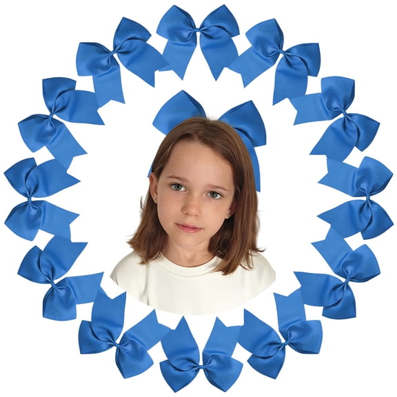 JoyBowie 12 Pack 8 Inch Large Blue Cheer Bows for Girls, Solid Color Grosgrain Hair Bows with Elastic Hair Ties for Cheerleading, Sports, and Daily Wear