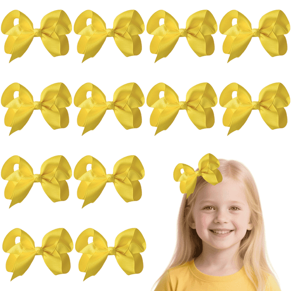 JoyBowie 12 Pairs 4.5 Inch Yellow Hair Bows Alligator Clips for Girls, Grosgrain Ribbon Bow Hair Accessories for Daily Wear, Party and School
