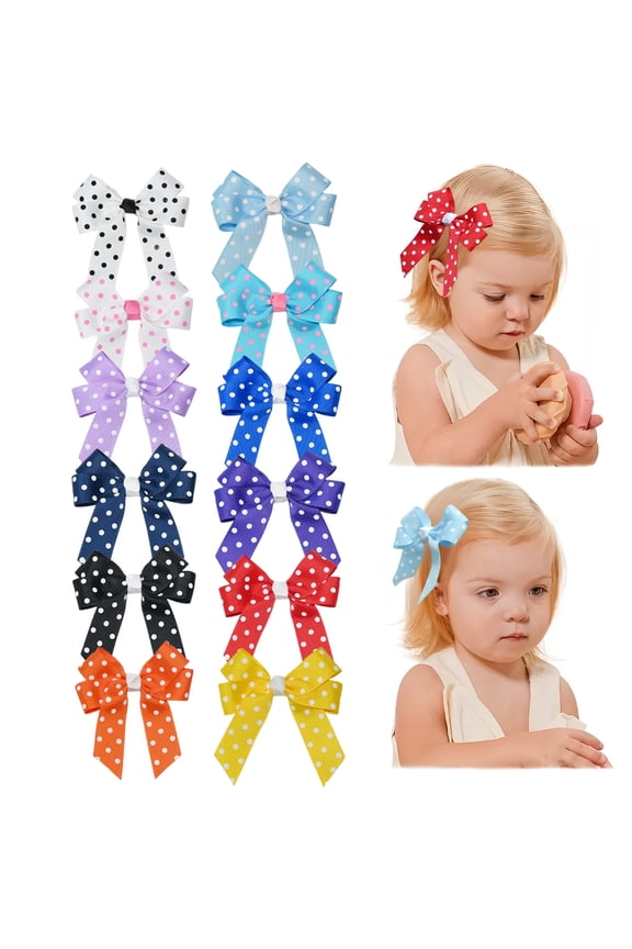 12 Pcs 4 x 3.5 Inches Hair Bows Clips for Girls Polka Dot Pattern Alligator Barrettes Hair Accessories