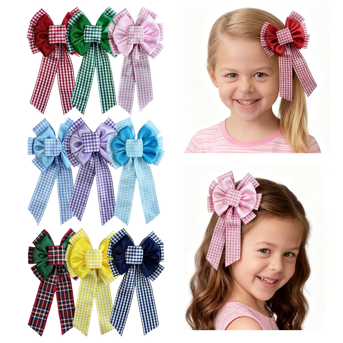 JoyBowie 12 Pcs 7inch Satin Hair Bows for Girls 4-12 Years, Smooth ...