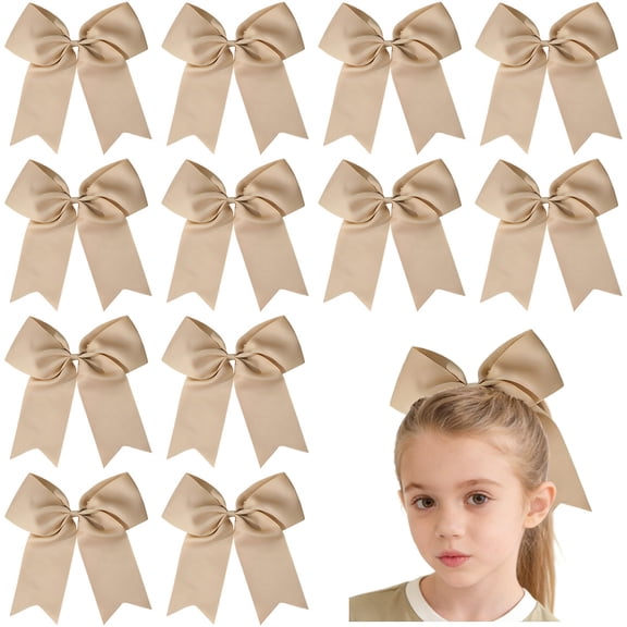 JoyBowie 12 Pcs 8 Inch Beige Hair Bows Grosgrain Ribbon Alligator Clips for Girls Kids Toddlers