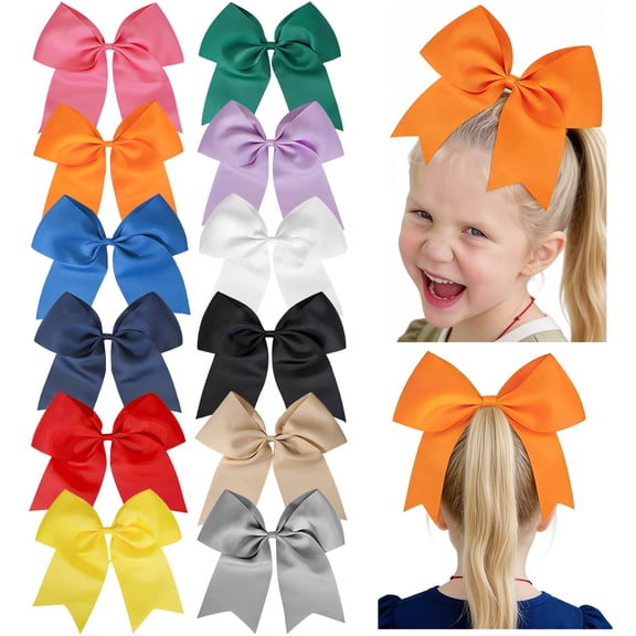 JoyBowie 12 Pcs 8 Inch Large Hair Bows Grosgrain Ribbon Alligator Clips for Girls Kids Toddlers