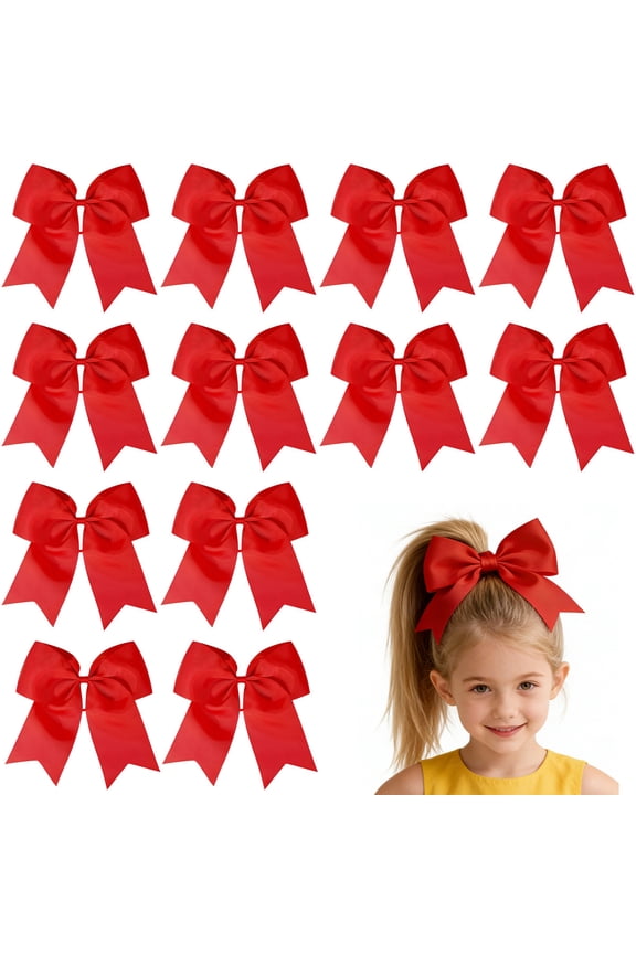 12 Pcs 8 Inch Red Hair Bows Grosgrain Ribbon Alligator Clips for Girls Kids Toddlers