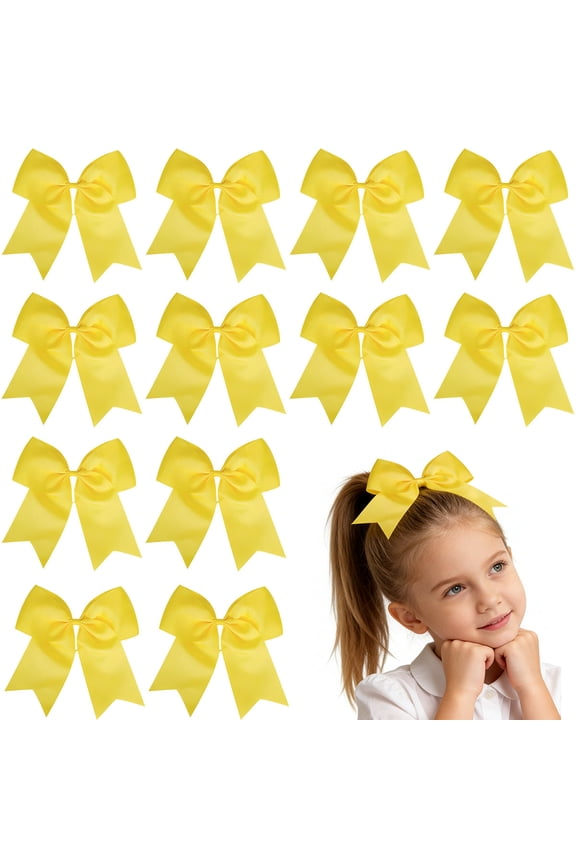 12 Pcs 8 Inch Yellow Hair Bows Grosgrain Ribbon Alligator Clips for Girls Kids Toddlers