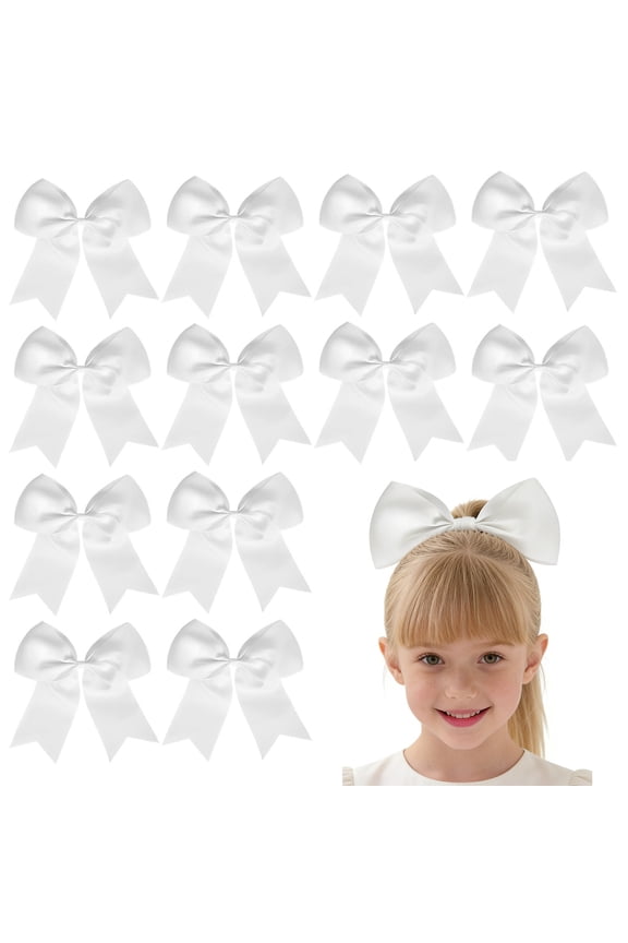 12 Pcs 8 Inch White Hair Bows Grosgrain Ribbon Alligator Clips for Girls Kids Toddlers