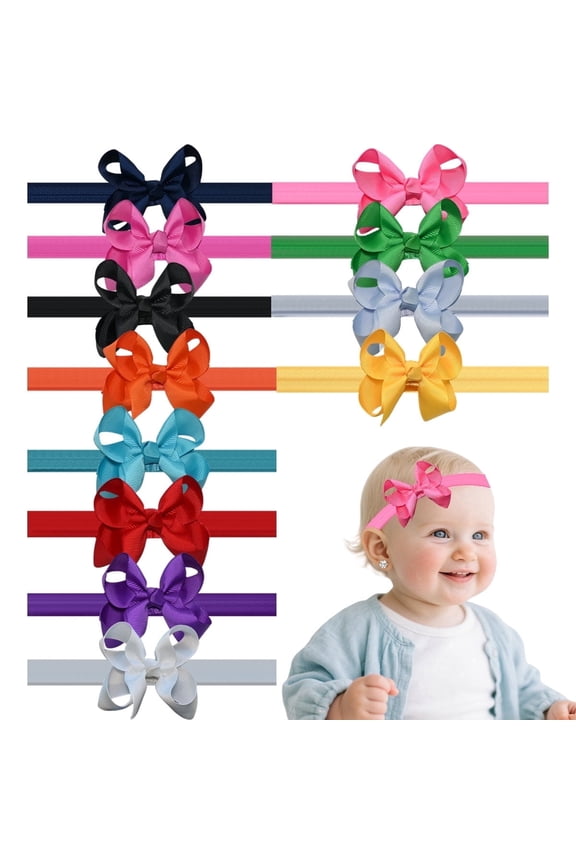12-pack 11-inchBaby Bows Baby Hair Bows Baby Headbands Soft Ribbon Toddler Hair Accessories Assorted Colors