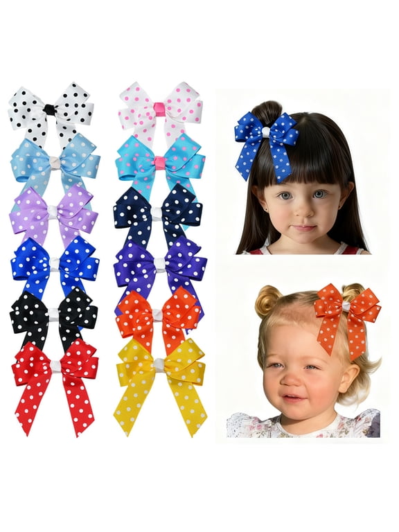 12pcs 3.5inch Polka Dot Hair Bows Cute Hair Accessories for Girls Suitable for Daily Party Styling