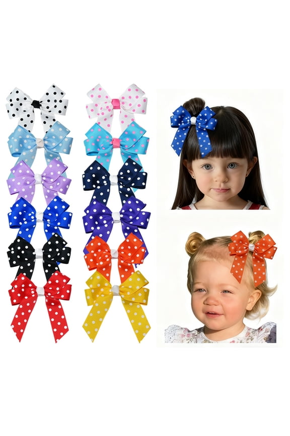 12pcs 3.5inch Polka Dot Hair Bows Cute Hair Accessories for Girls Suitable for Daily Party Styling