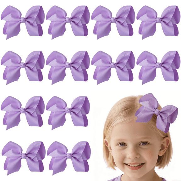 JoyBowie 12pcs 3in Solid Lavender Ribbon Hair Bows Voluminous Mini Clips