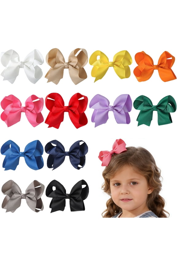 12pcs 3inch Multi-Color Ribbon Hair Bows for Girls Daily Party School Hairstyling