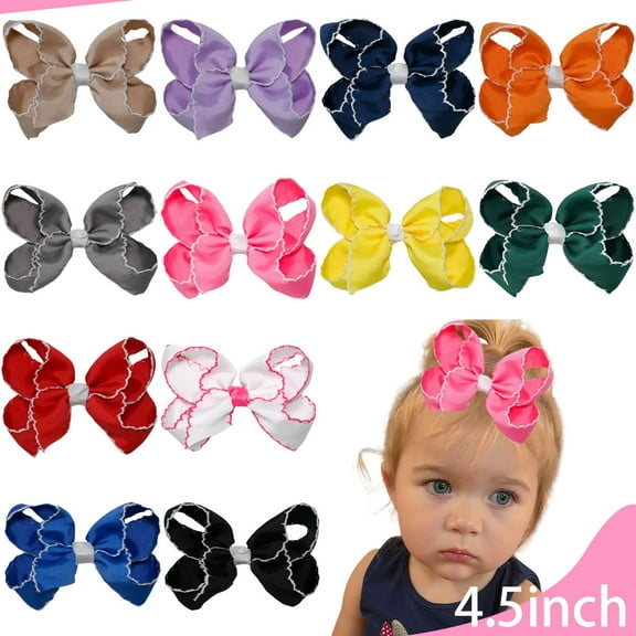 JoyBowie 12pcs 4.5 Inch Satin Bows Bulk for Girls Hair Accessories Gift Wrapping Party Decor Kids Crafts