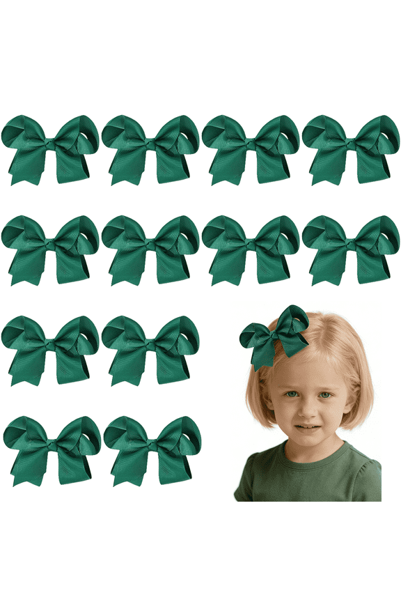 12pcs 4.5inch Green Ribbon Hair Bows for Girls Daily Party School Hairstyling bows for gift wrapping