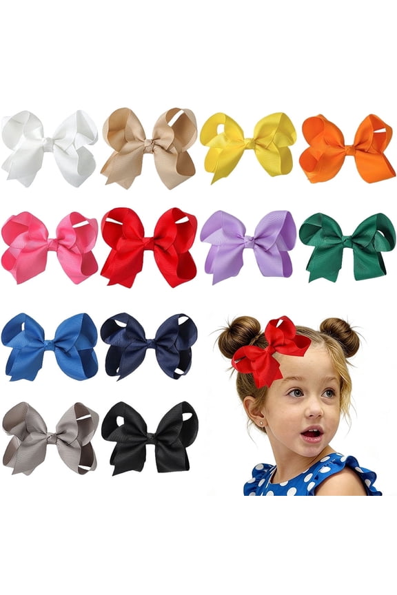 12pcs 4.5in solid color hair bows for girls kids toddler hair clips