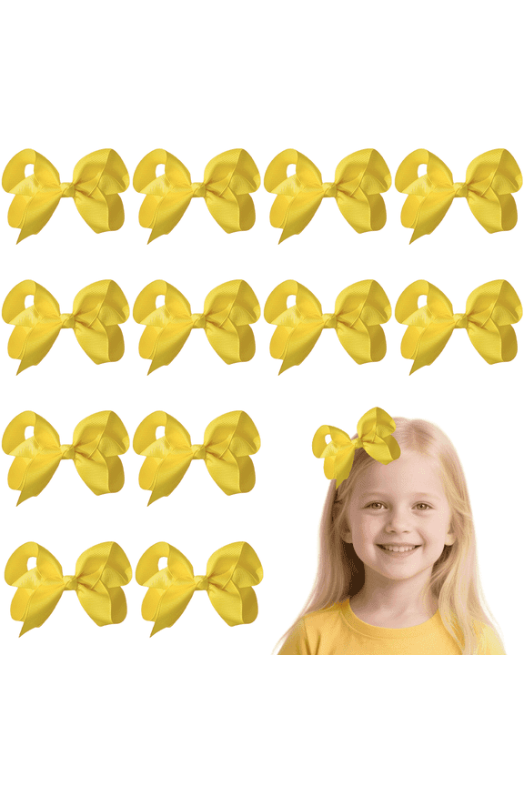 12pcs 4.5inch Yellow Ribbon Hair Bows for Girls Daily Party School Hairstyling baby girl bows bows for girls