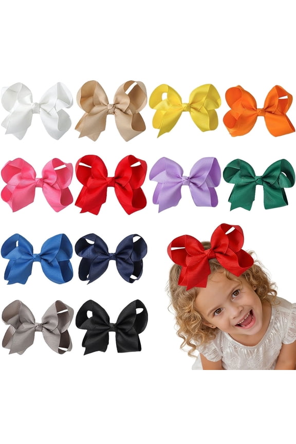 12pcs 6in Baby Bows Solid Color Ribbon Hair Clips for Toddlers Girls