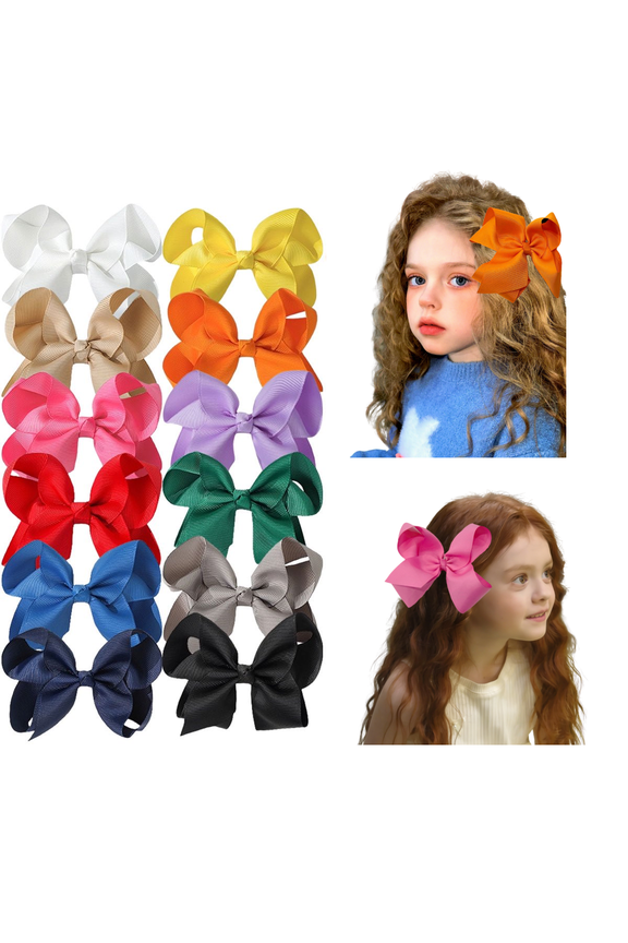 12pcs 6inch Multi-Color Ribbon Hair Bows for Girls Daily Party School Hairstyling