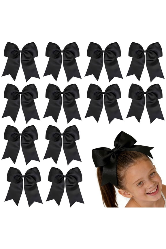 12 Pcs 8 Inch Black Hair Bows Grosgrain Ribbon Alligator Clips for Girls Kids Toddlers