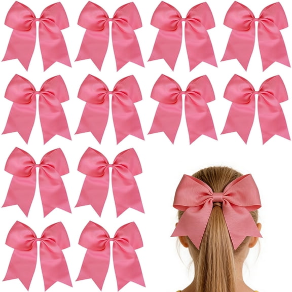 JoyBowie 12pcs 8inch Pink Satin Hair Bows Cheerful Hair Accessories for Girls Suitable for Party Daily Styling