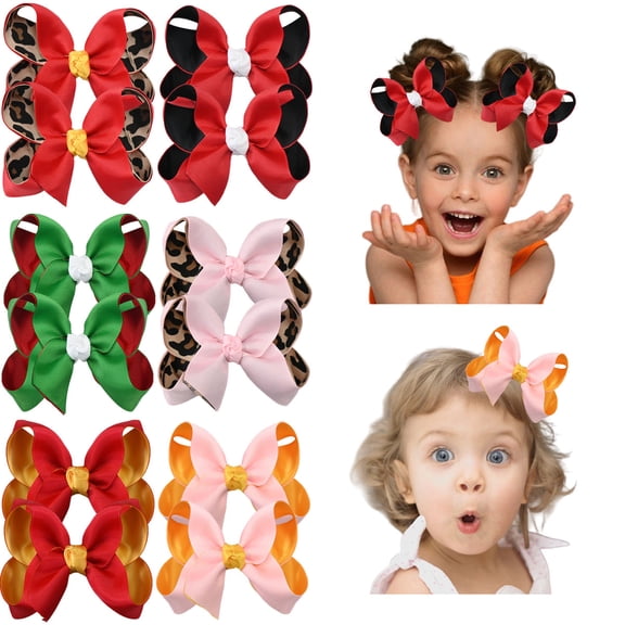 JoyBowie 12pcs Girls Hair Bow Clips Set, 6pairs Grosgrain Ribbon Alligator Hair Clips, Color Matching Bow Barrettes for Toddler Little Girls, Pigtails Ponytails Daily Party Accessories